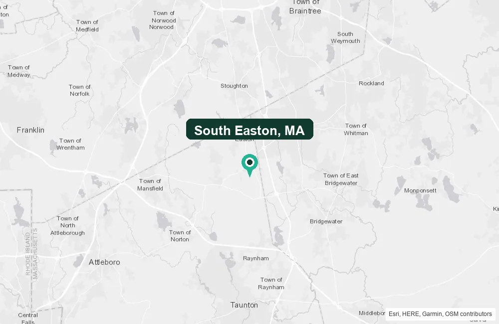 Map of South Easton, Massachusetts and the surrounding Bristol County area service area